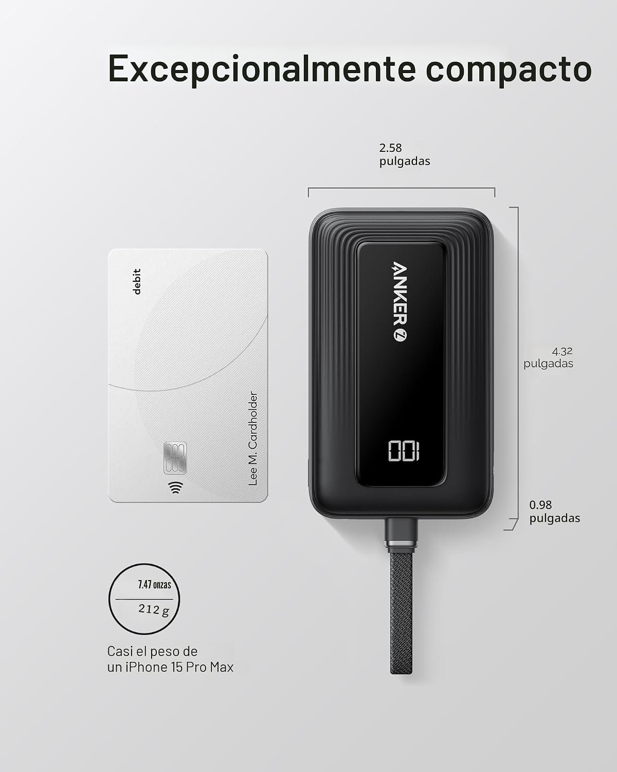 Power Bank ANKER 10K, 30W, CABLE C INTEGRADO - Imagen 7