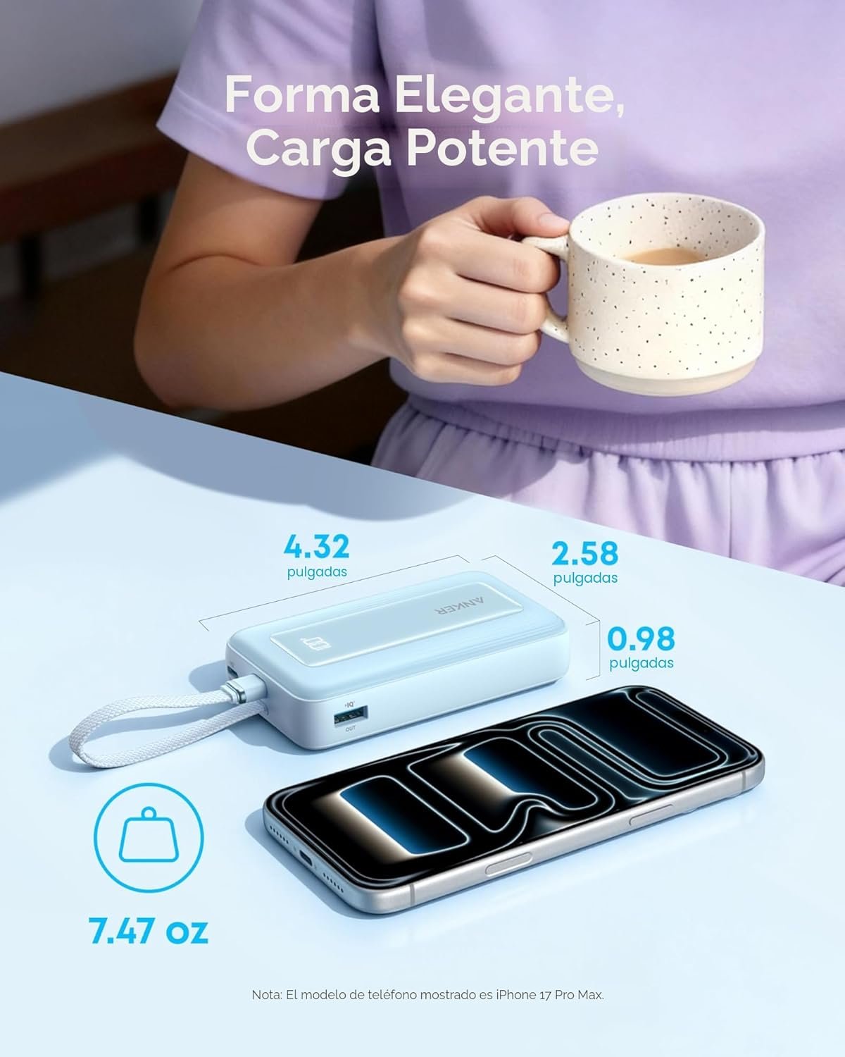 Power Bank ANKER 10K, 30W, CABLE C INTEGRADO - Imagen 6