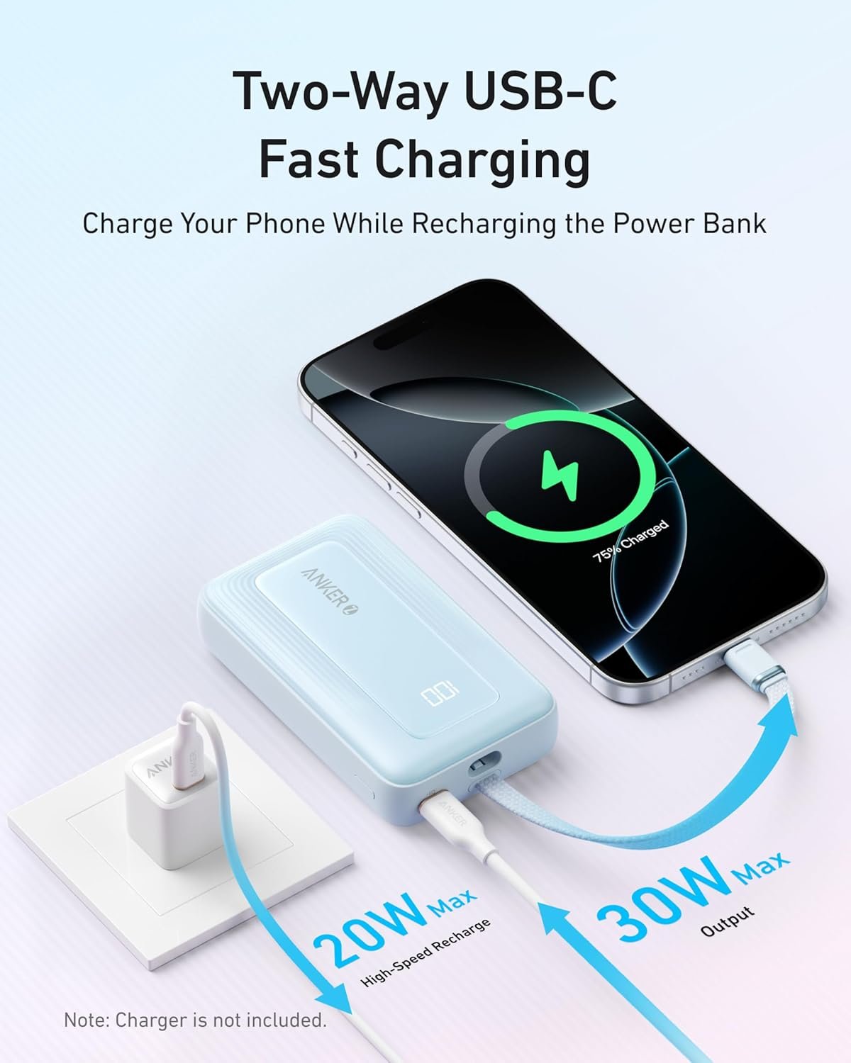 Power Bank ANKER 10K, 30W, CABLE C INTEGRADO - Imagen 5