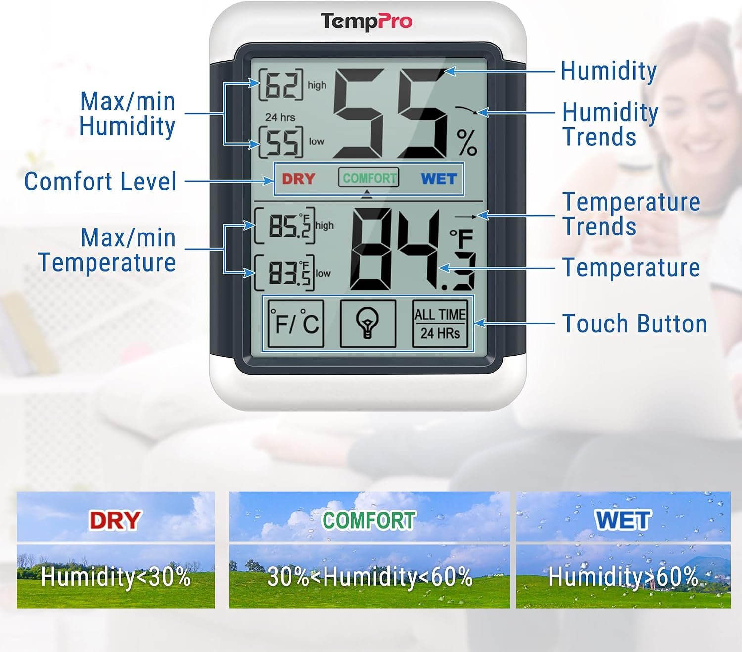 ThermoPro TP55 - Higrómetro digital de interior - Imagen 7