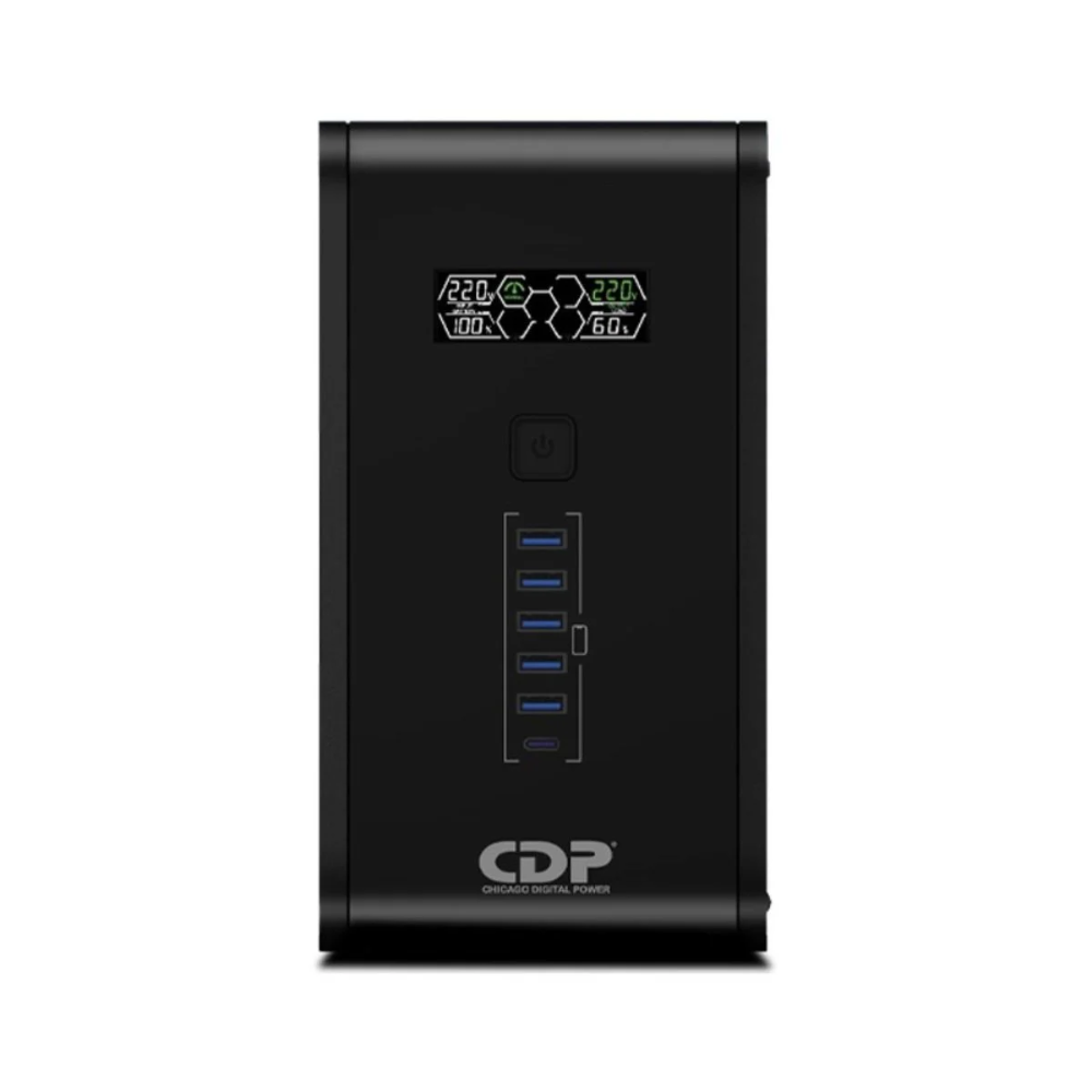 UPS INTELIGENTE CDP CON ESTABILIZADOR VOLTAJE Y PANTALLA 1200VA/720W 10 TOMAS